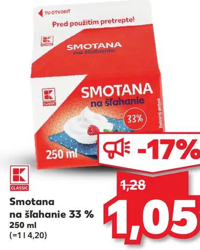 Smotana na šľahanie 33 %