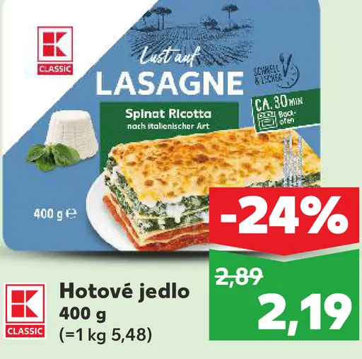 K-Classic Lasagne špenát ricotta