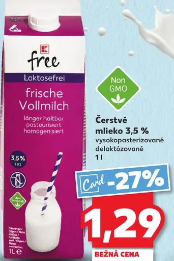 K-free Čerstvé mlieko 3,5 % delaktózované