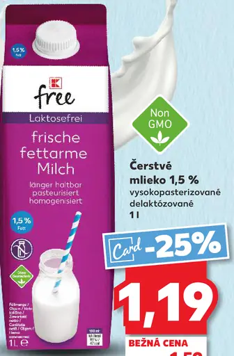 K-free Čerstvé mlieko 1,5 % delaktózované