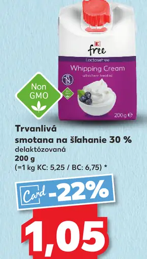 K-free Trvanlivá smotana na šľahanie 30 %