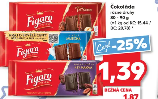 Figaro Mliečna čokoláda s náplňou