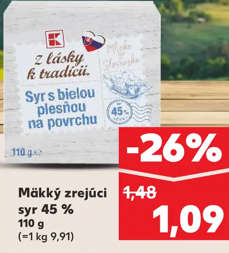 Tesco "Z lásky k tradícii" Syr s bielou plesňou na povrchu 45% (mäkký zrejúci)