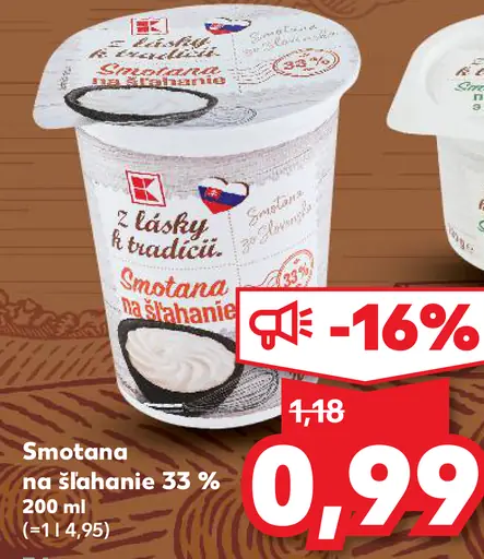 Tesco "Z lásky k tradícii" Smotana na šľahanie 33%