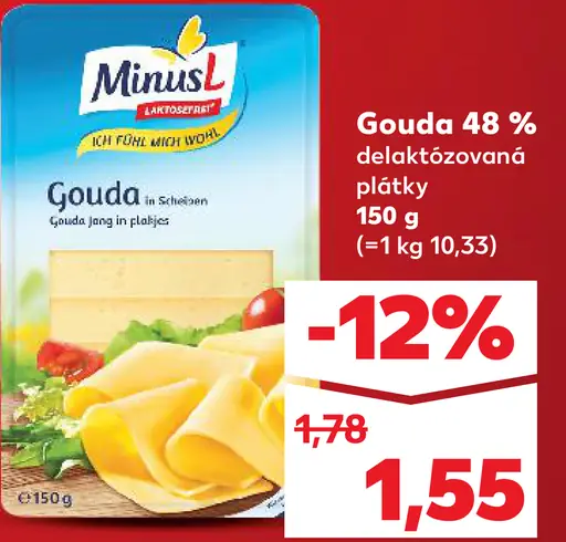 MinusL Gouda delaktózovaná plátky