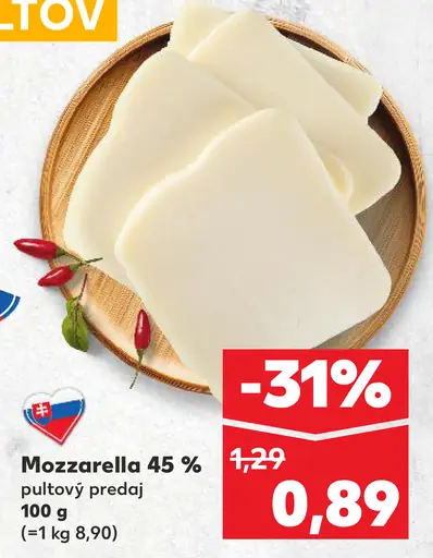 Mozzarella 45 % pultový predaj