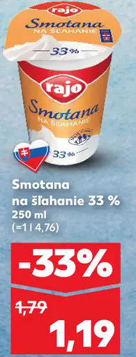 Rajo Smotana na šľahanie 33%