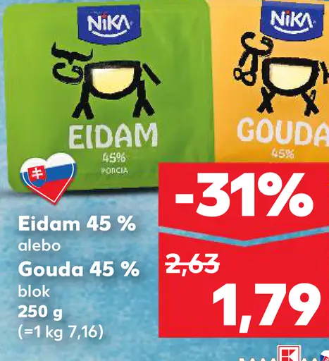 Eidam 45% alebo Gouda 45% blok
