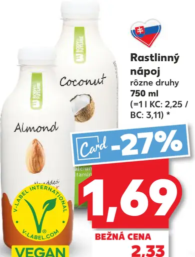 Rastlinný nápoj rôzne druhy