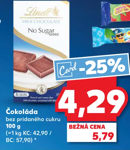 Lindt Čokoláda bez pridaného cukru