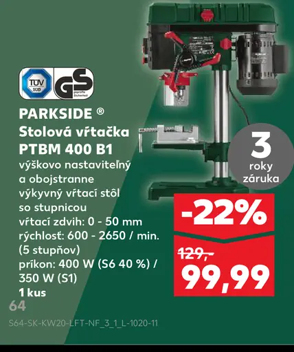 Parkside Stolová vŕtačka PTBM 400 B1