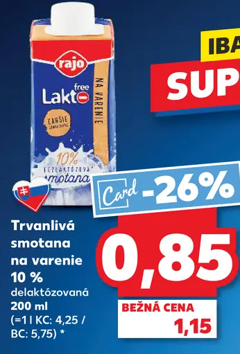 Rajo Laktofree trvanlivá smotana na varenie 10 %