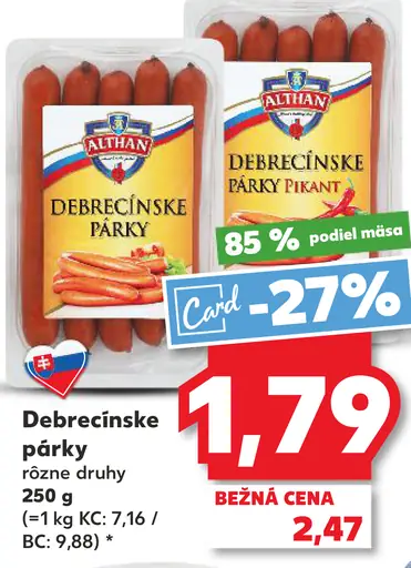 Debrecínske párky rôzne druhy