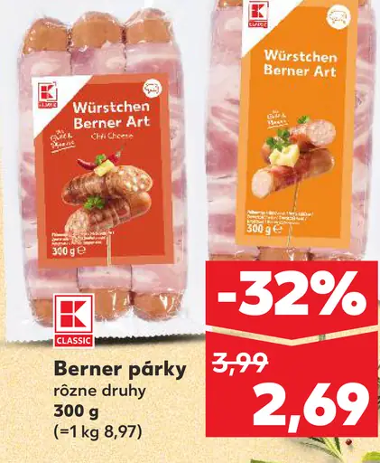Berner párky rôzne druhy