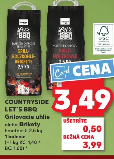 COUNTRYSIDE LET`S BBQ Grilovacie uhlie alebo Brikety