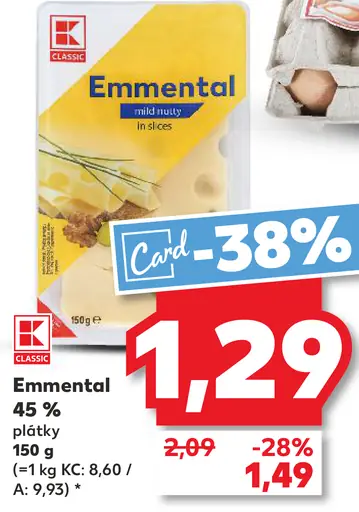 K-Classic Emmental 45 % plátky