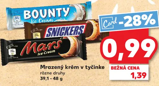 Bounty mars snickers mrazený krém v tyčinke