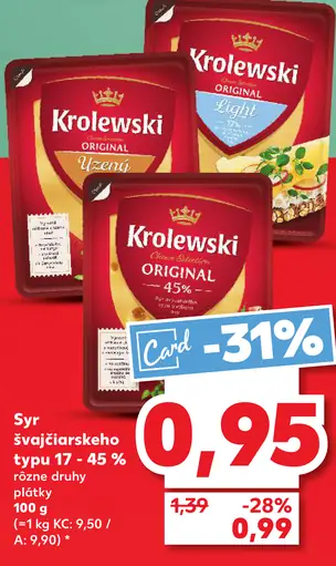 Krolewski Syr švajčiarskeho typu 17 - 45%