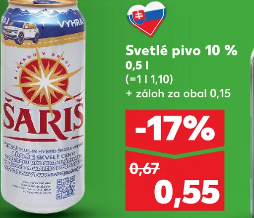 Šariš Svetlé pivo plechovka