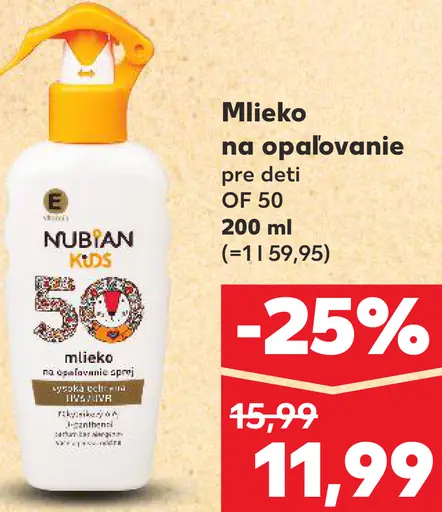 Nubian Mlieko na opaľovanie pre deti OF 50