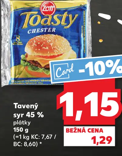 Zott Toasty Tavený syr 45% plátky
