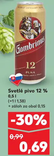 Gambrinus svetlé pivo plechovka