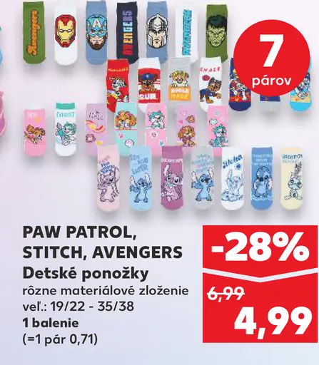 Paw Patrol, Stitch, Avengers Detské ponožky