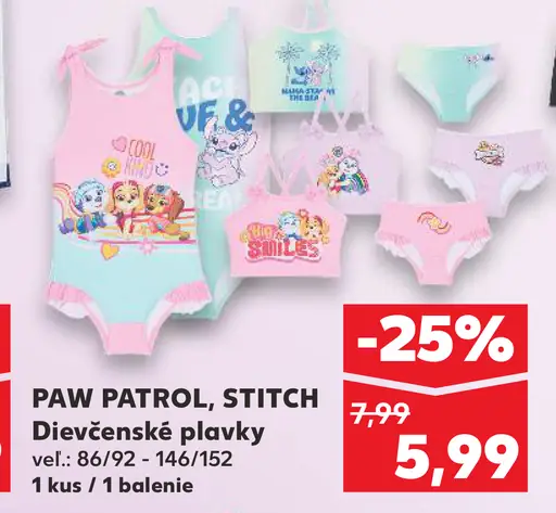 Paw Patrol, Stitch, Avengers Dievčenské plavky
