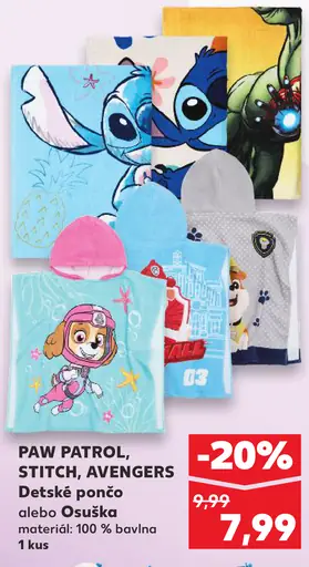 Paw Patrol, Stitch, Avengers Detské pončo alebo Osuška
