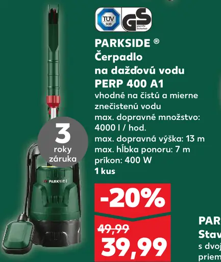 Parkside Čerpadlo na dažďovú vodu PERP 400 A1