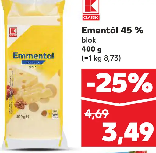 K-Classic Emmentál 45% blok