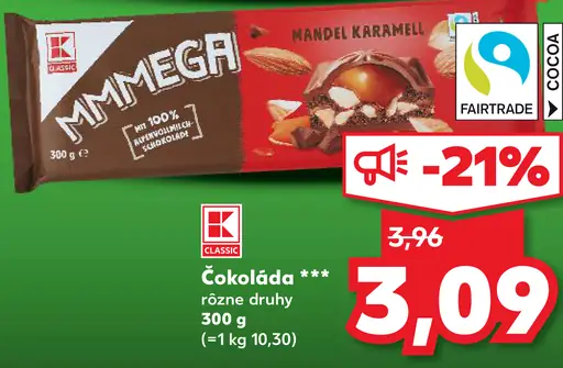 K-Classic MMega čokoláda Schoko & Keks, Toffee Ganze Nuss, Mandel Karamell