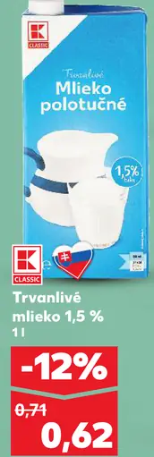 K-Classic Trvanlivé Mlieko polotučné