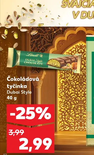 Lindt Čokoládová tyčinka Dubai Style