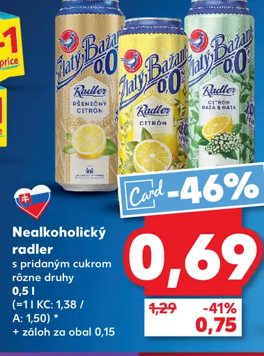Nealkoholický radler s pridaným cukrom rôzne druhy