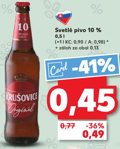 Krušovice svetlé pivo, 10 % plechovka