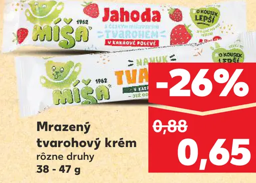 Míša Mrazený ovocný krém Jahoda, Tvaroh
