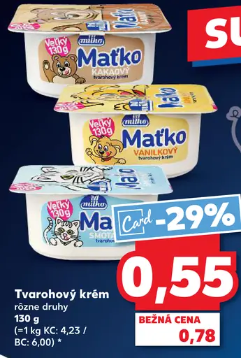 Milsy Matko tvarohový krém rôzne druhy