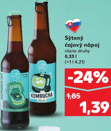 Kombucha sýtený čajový nápoj