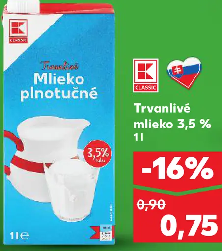 Trvanlivé mlieko 3,5% 1l