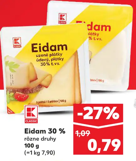 K-Classic Eidam 30 % rôzne druhy