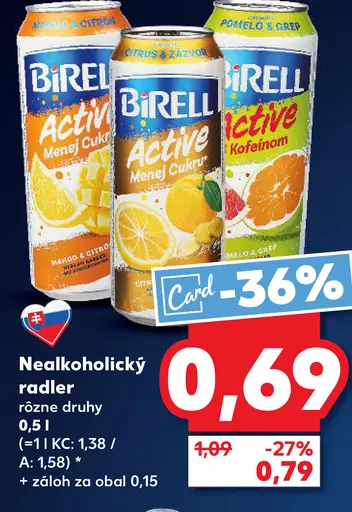 Birell nealkoholický radler