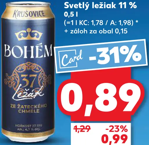 Bohem svetlý ležiak 11% plechovka