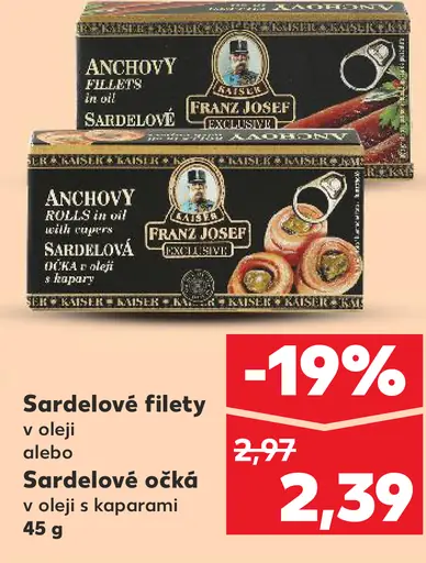 Franz Josef sardelové filety v oleji alebo sardelové očká v oleji s kaparami