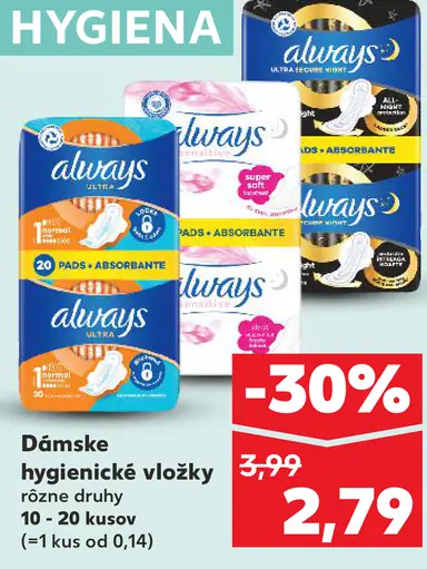 Always Dámske hygienické vložky