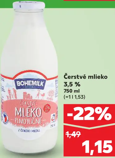 A Milk Bohemilk Čerstvé Mlieko 3,5 %