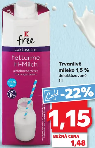 Trvanlivé mlieko 1,5 % delaktozované