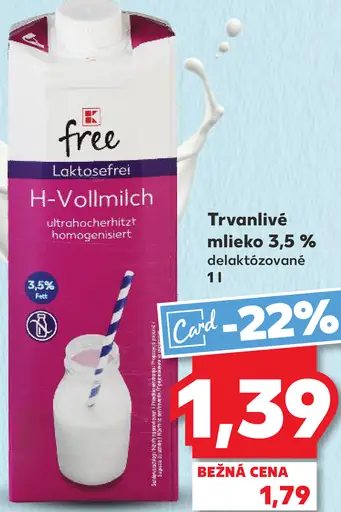 Trvanlivé mlieko 3,5 % delaktozované