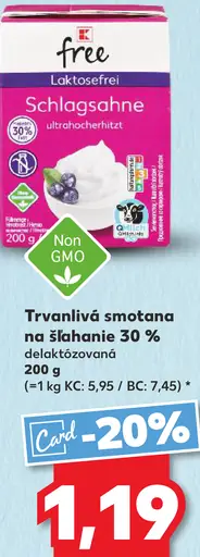 Trvanlivá smotana na šľahanie 30 % delaktozovaná