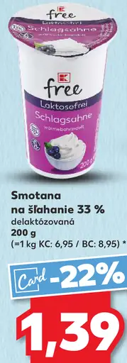 Smotana na šľahanie 33 % delaktozovaná